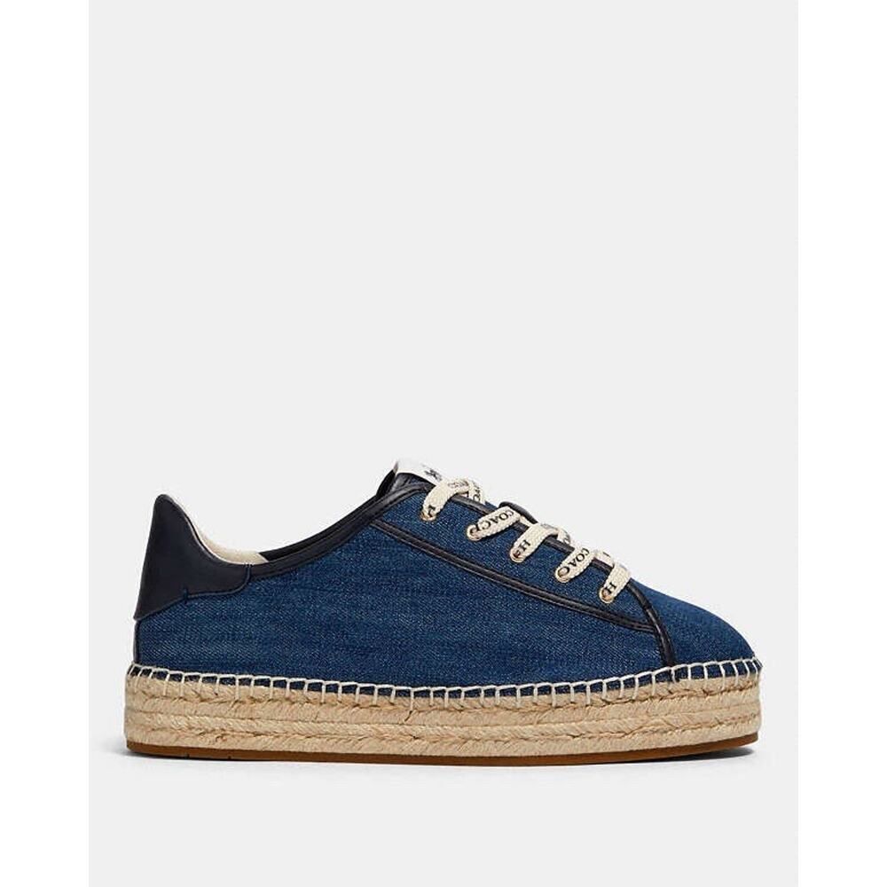 NEW Coach Cate Denim Espadrille Sneakers sz 7.5 Blue Jute Platform Summer Shoes - Picture 2 of 7